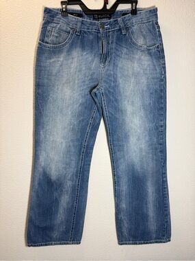 BKE BLACK Men's Bootcut Jeans Size 34x32 Blue Distressed Denim Thick Stitch Y2K